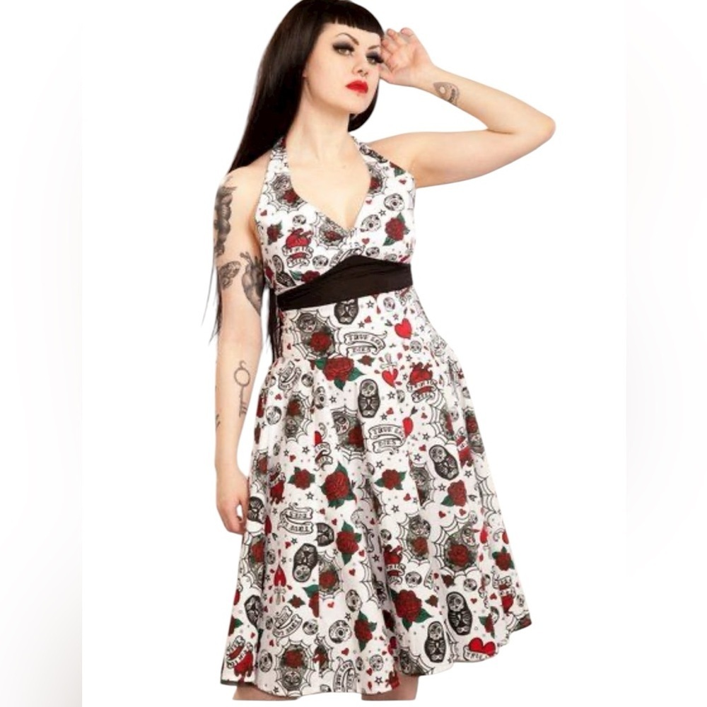 VIXXSIN Skulls Swords Hearts Spiders Blood Cotton Halter Dress Tulle Size Large